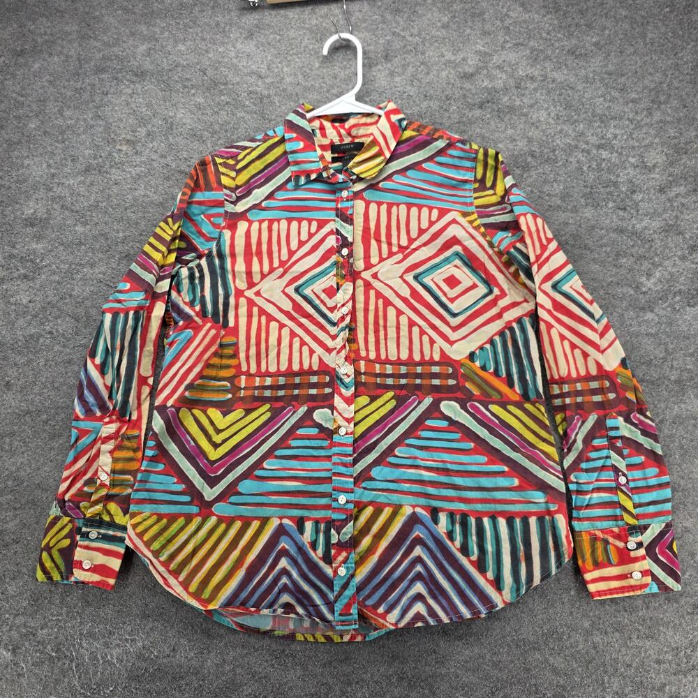 J.CREW Button-Up Teens 12 Multicolor Geometric Long Sleeve Collared Woven